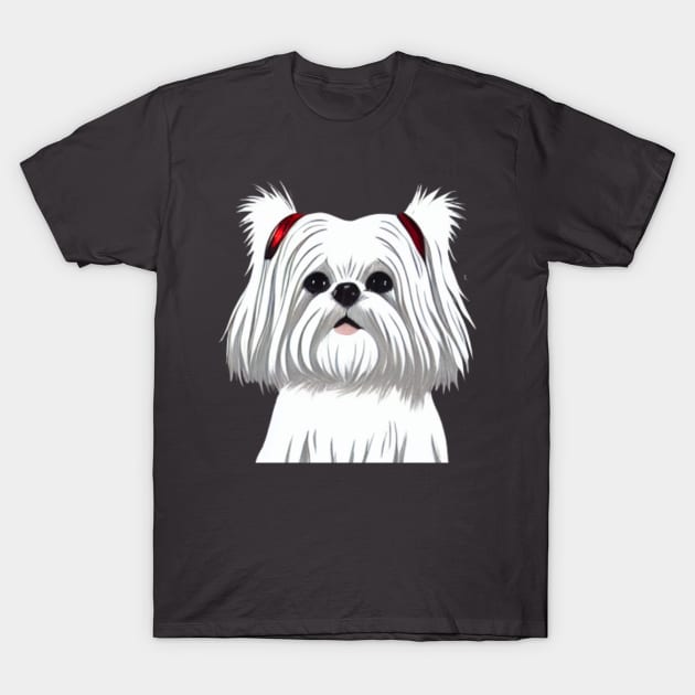 Cute Little Crusty White Dog Maltese Shih Tzu Mom with Fluffy Curly Haired T-Shirt by Mochabonk